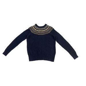 Women XS J.Crew The Reeds Navy Metallic Sparkly Fair Isle Waffle Knit Sweater